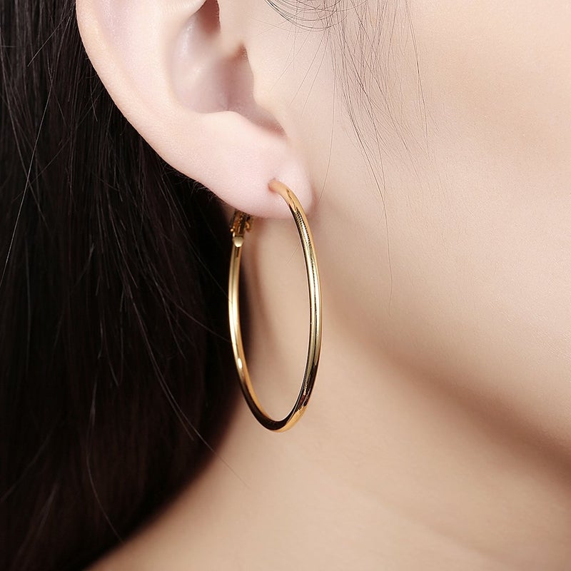 GSLAOZ Gold Hoop Earrings, 18K Gold Plated Rounded Hoops Earrings for Women - Image 2